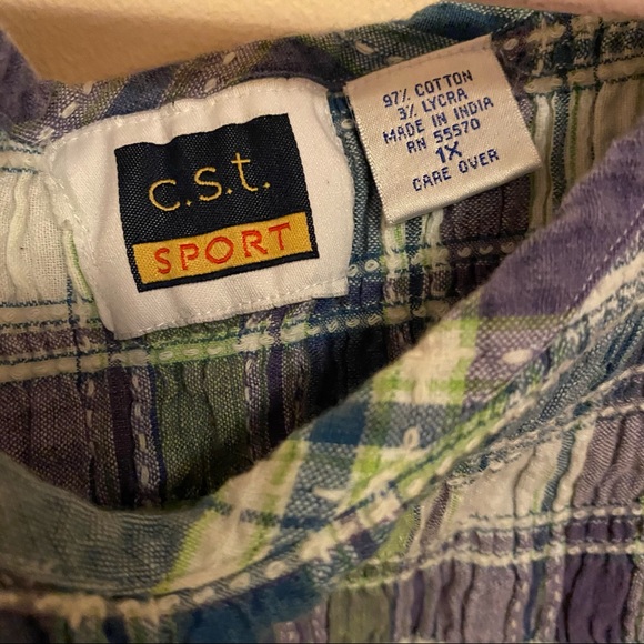 Vintage madras plaid smocked tank top 1x - Picture 3 of 5